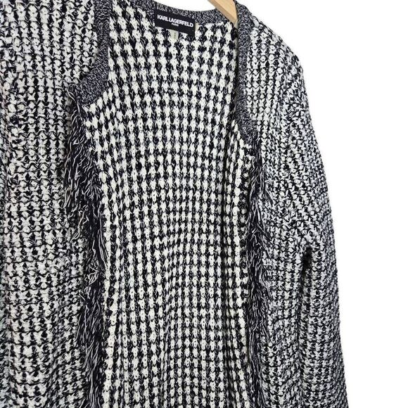 Karl Lagerfeld Open Front Fringe Cardigan Size Medium - Picture 4 of 8